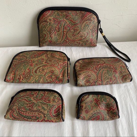 Vintage Xelina Cosmetic Travel Paisley Print Vinyl 5 Bag Set - Picture 7 of 9